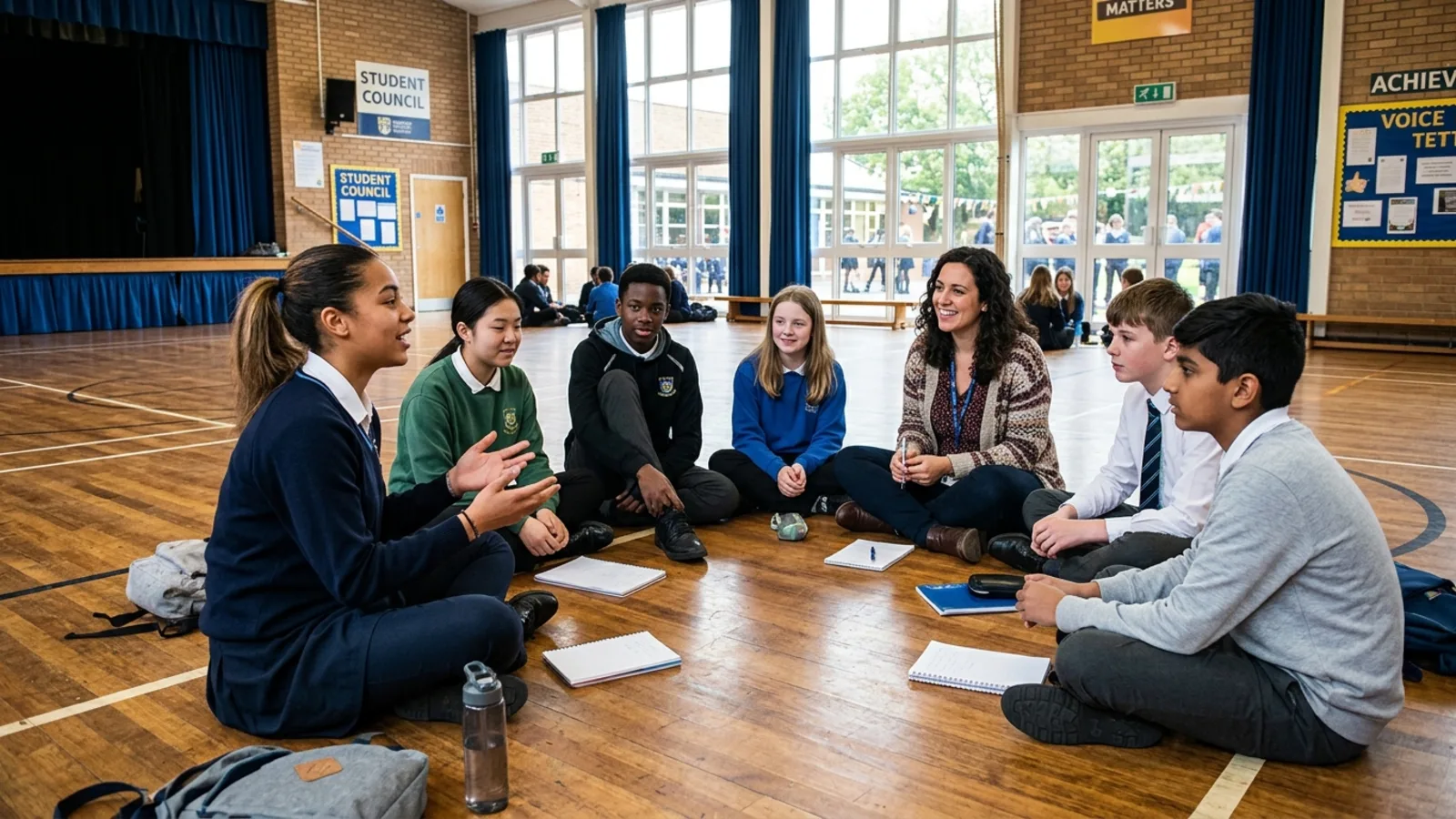 Small group of secondary school students in a supportive wellbeing circle