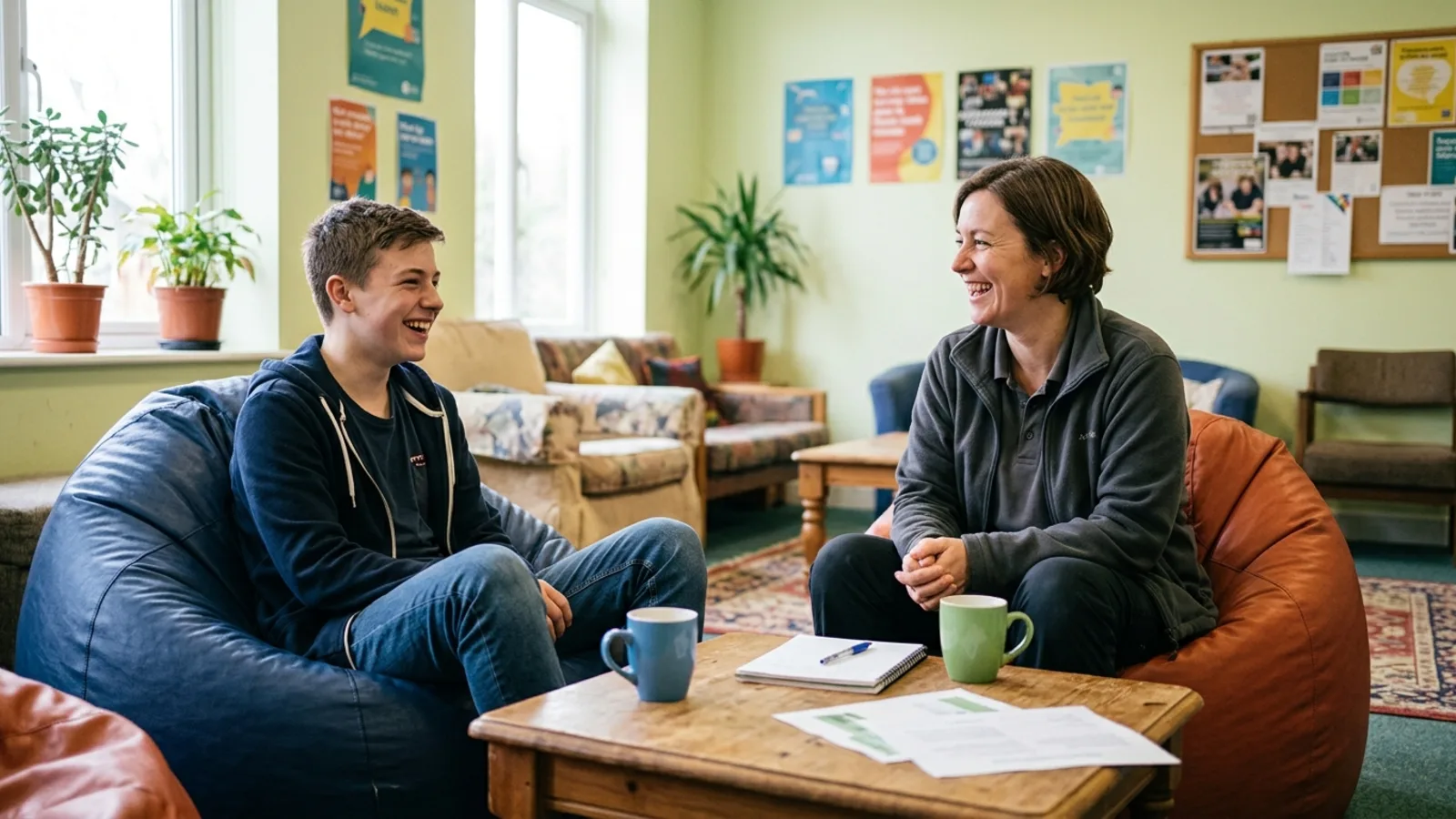 Teenager and life coach in a relaxed one-to-one session in Birmingham